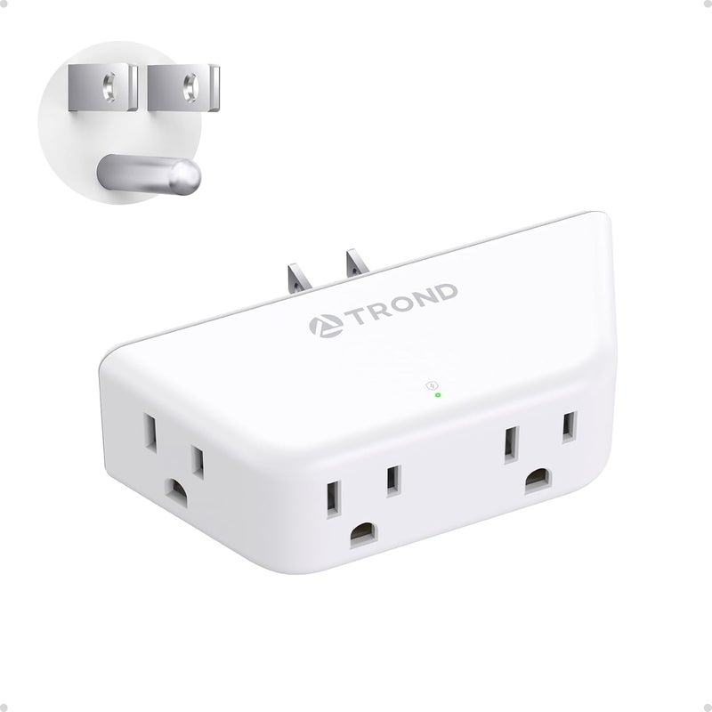 TROND Outlet Extender Surge Protector - Multi Plug Wall Outlet with 4 Grounded Sockets, 3 Way Angled Plug Adapter, 900J, Electrical Wall Splitter for Home Office Travel Dorm Room, White - Image 1